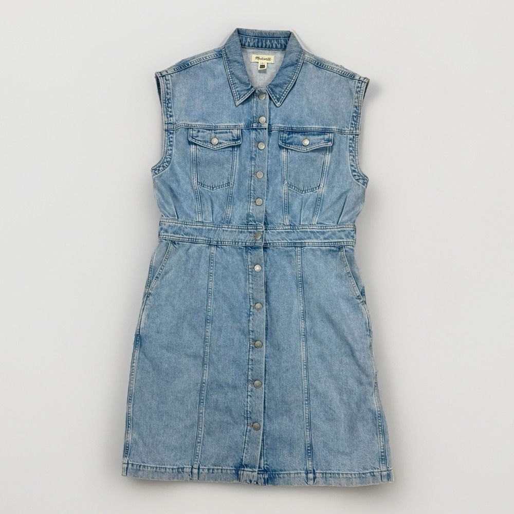 Madewell Denim Cap Sleeve Shirtdress Women's 14 Button Front Western Boho Casual
